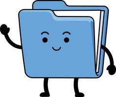 Blue Smiling Folder Character with Waving Arm and Legs Illustration for Office and Technology Concepts vector
