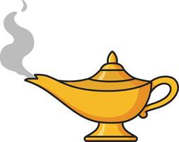 Golden magic lamp with smoke coming from spout illustration for fantasy and fairy tale themes vector