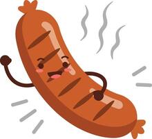 Sausage Character Smiling and Flexing Arm with Steam Illustration in Fun Cartoon Style vector