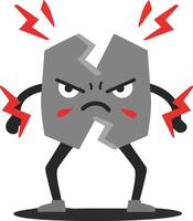 Angry broken rock character with red lightning bolts and expressive face illustration vector