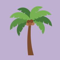 Palm tree illustration with green leaves and brown trunk on purple background for tropical design and nature themes vector