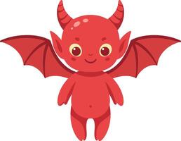 Cute red devil character with wings and horns in cartoon style illustration for Halloween and fantasy themes vector