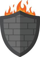 Firewall security shield with orange flames symbolizing digital protection and cybersecurity defense illustration vector