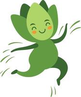 Happy green pea character dancing joyful animated vegetable illustration with playful mood and simple design vector