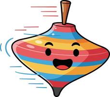 Colorful spinning top toy with happy face in motion illustration for children play and fun activity design vector