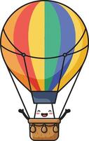 Hot air balloon with colorful stripes and smiling face flying illustration vector