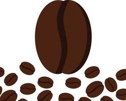 Coffee beans illustration with single large bean and scattered smaller beans in brown colors for beverage themes vector