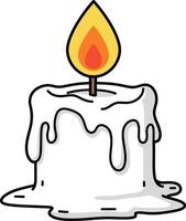 Melting white candle with burning flame illustration in simple style for decoration or design use vector
