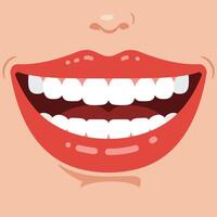 Smiling mouth with red lips and white teeth illustration in square format cheerful expression vector