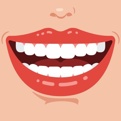 Smiling mouth with red lips and white teeth illustration in square format cheerful expression