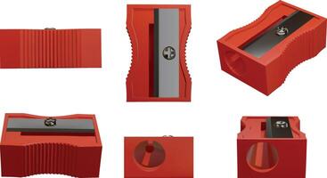 isolated 3d sharpener. sharpener. back to echool element. realistic sharpener in different views vector
