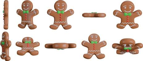 3d gingerbread man. christmas cookies in different views. gingerbread man vector