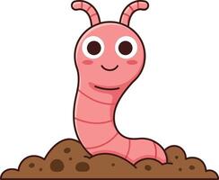 Earthworm cartoon character smiling in soil with cute round eyes and antennae illustration vector