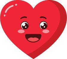 Red smiling heart cartoon character with shiny highlights and happy expression illustration vector