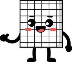 Cute grid notebook character with smiling face and waving hand illustration for school stationery design vector