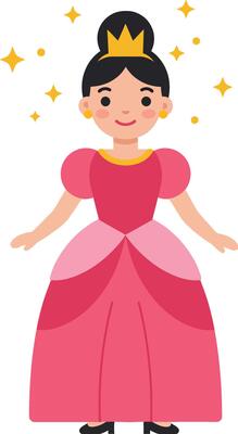 Princess wearing pink dress and golden crown with sparkling stars illustration
