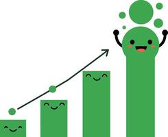 Growth chart with happy green bars showing positive business progress and success illustration vector