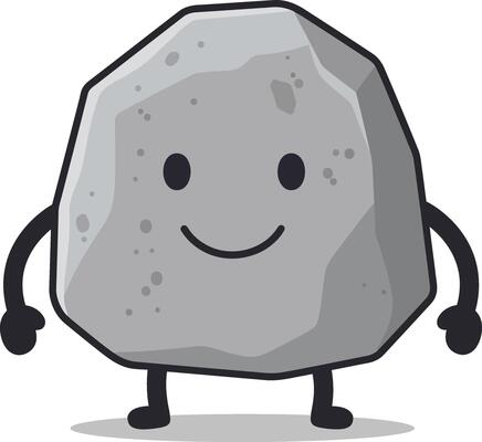 Smiling cute grey rock character with arms and legs cartoon style illustration