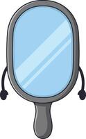 Handheld mirror with blue glass reflection and gray frame illustration with black handles vector