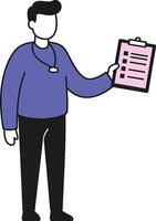 Man holding checklist clipboard in blue shirt and black pants illustration for task management and planning vector