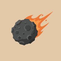 Meteor with fiery tail flying through space in cartoon style illustration vector