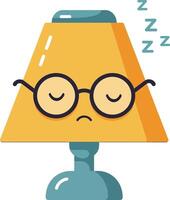 Sleeping desk lamp with glasses illustration showing tired expression and closed eyes in cartoon style vector