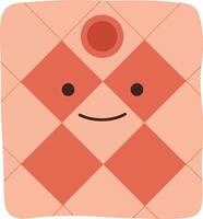 Cute smiling red and peach checkered square character illustration with simple face and circle detail vector
