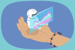 3D Isometric Flat Illustration of AI Working For Big Data, RPA as Robotic Process Automation vector