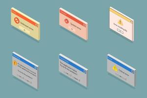 3D Isometric Flat Set of Retro Error Messages, Throwback to the 90s Interface. A Nostalgic Retro User Experience. vector