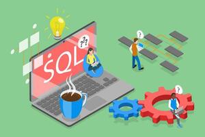 3D Isometric Flat Illustration of Structured Query Language Acronym, SQL, Database Programming vector