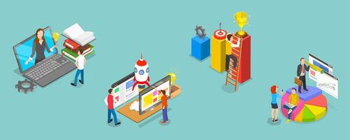 3D Isometric Flat Illustration of Web Project And Applications, Strategic Planning, Future Vision vector