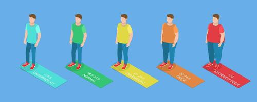 3D Isometric Flat Illustration of Body Mass Index, BMI Classification Chart vector