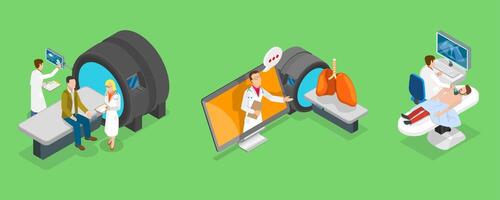 3D Isometric Flat Illustration of Instrumental Diagnostic Methods, MRI Scan, Ultrasound, X-Ray vector