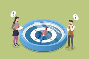 3D Isometric Flat Illustration of Truth and Lie Indicator, Truthfulness Compass vector