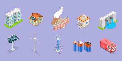 3D Isometric Flat Illustration of Smart Grid, Energy Saving vector