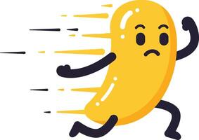 Running yellow bean character with speed motion lines in cartoon style illustration vector