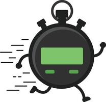 Running stopwatch timer icon with green display and motion lines illustration for sports and fitness activities vector