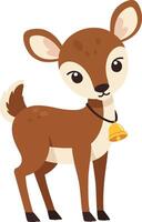 Young deer with bell around neck standing in simple illustration style for wildlife and nature themes vector