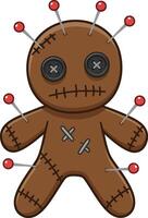 Voodoo doll with pins and button eyes in brown color illustration design for Halloween and mystic themes vector