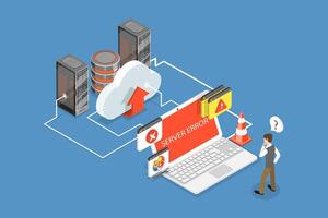 3D Isometric Flat Illustration of Server Error, System Critical Failure vector