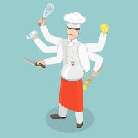 3D Isometric Flat Illustration of Multitasking Chef, Skillful and Talented vector