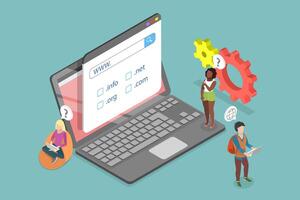 3D Isometric Flat Illustration of Domain Registration, Online hosting service vector