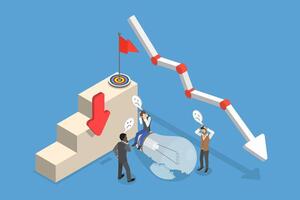 3D Isometric Flat Illustration of Fail Start Up, New Business Failure vector
