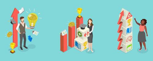 3D Isometric Flat Illustration of Personal Growth, Development of Self-improvement Through Introspection, Reflection, and Education vector