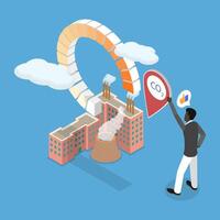 3D Isometric Flat Illustration of Carbon Dioxide Emissions Control, Reduce CO2 Level vector