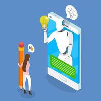 3D Isometric Flat Illustration of AI Chat Bot, Artificial Intelligence Assistant vector