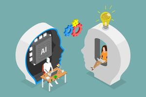 3D Isometric Flat Illustration of AI Prompt Engineering, Seamless Digital Communication vector