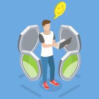 3D Isometric Flat Illustration of Installing Cyber Security Apps, Antivirus Software vector