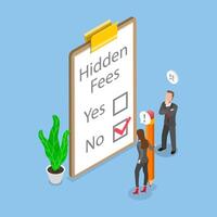 3D Isometric Flat Illustration of NO Hidden Fees, True Price vector
