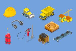 3D Isometric Flat Set of Mining Elements , Extraction Industry Profession vector